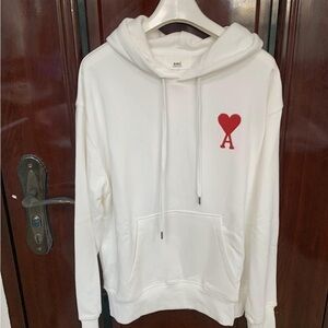 Ami White Hoodie with Red Heart Logo